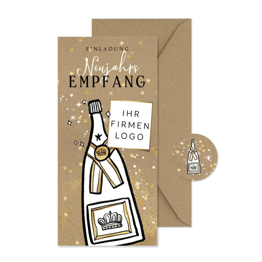 Einladung zum Neujahrsempfang Sektflasche - Karteneindruck
