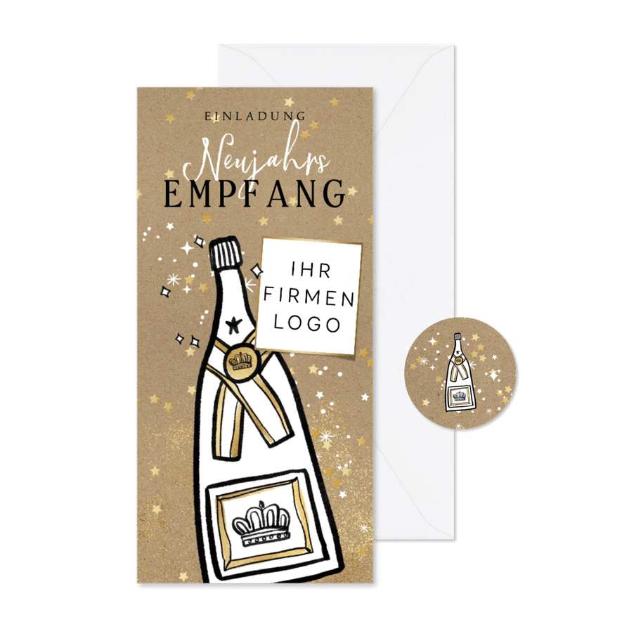 Einladung zum Neujahrsempfang Sektflasche - Karteneindruck