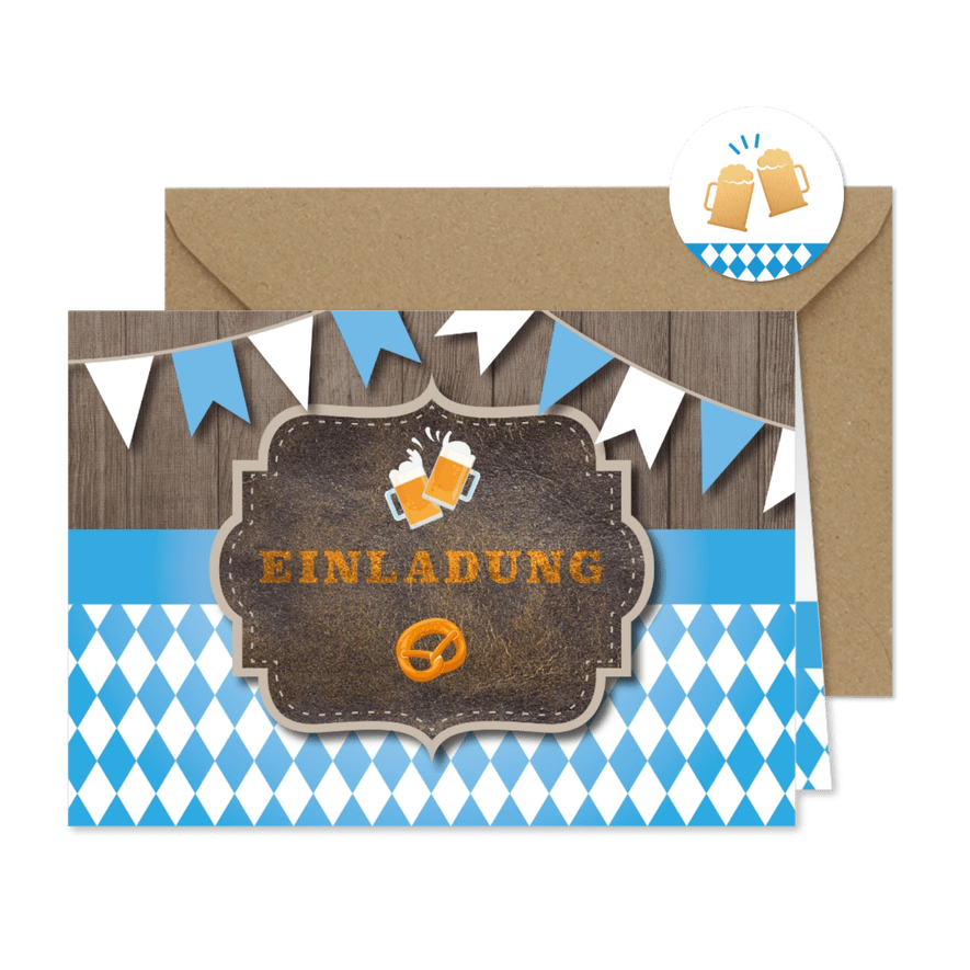 Einladung zum Oktoberfest in Blau-Weiß - Karteneindruck