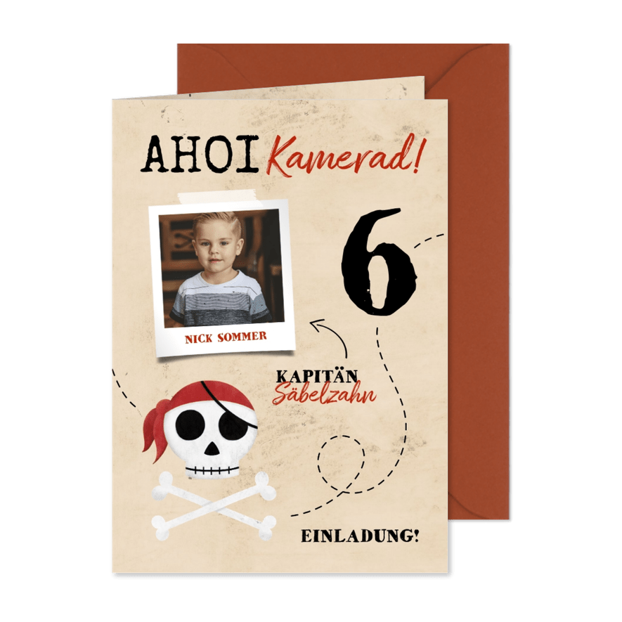 Einladung zum Piraten Kindergeburtstag 6 Jahre - Kartenvorschau