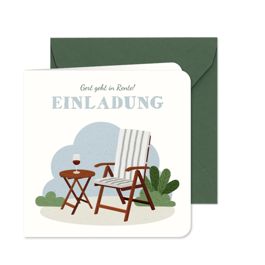 Einladung zum Renteneintritt Gartenstuhl - Karteneindruck