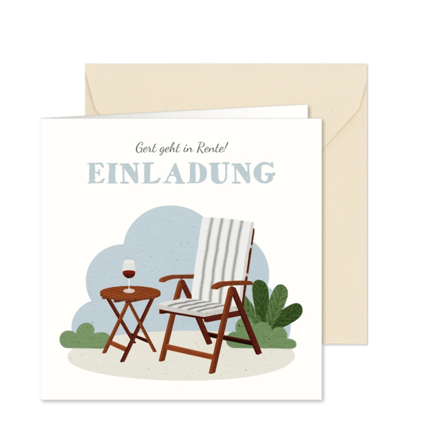 Einladung zum Renteneintritt Gartenstuhl - Karteneindruck