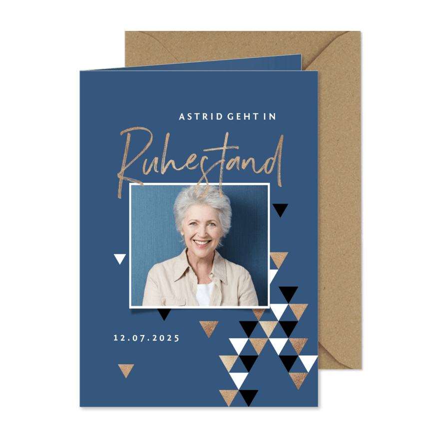 Einladung zum Ruhestand blau mit Foto - Karteneindruck
