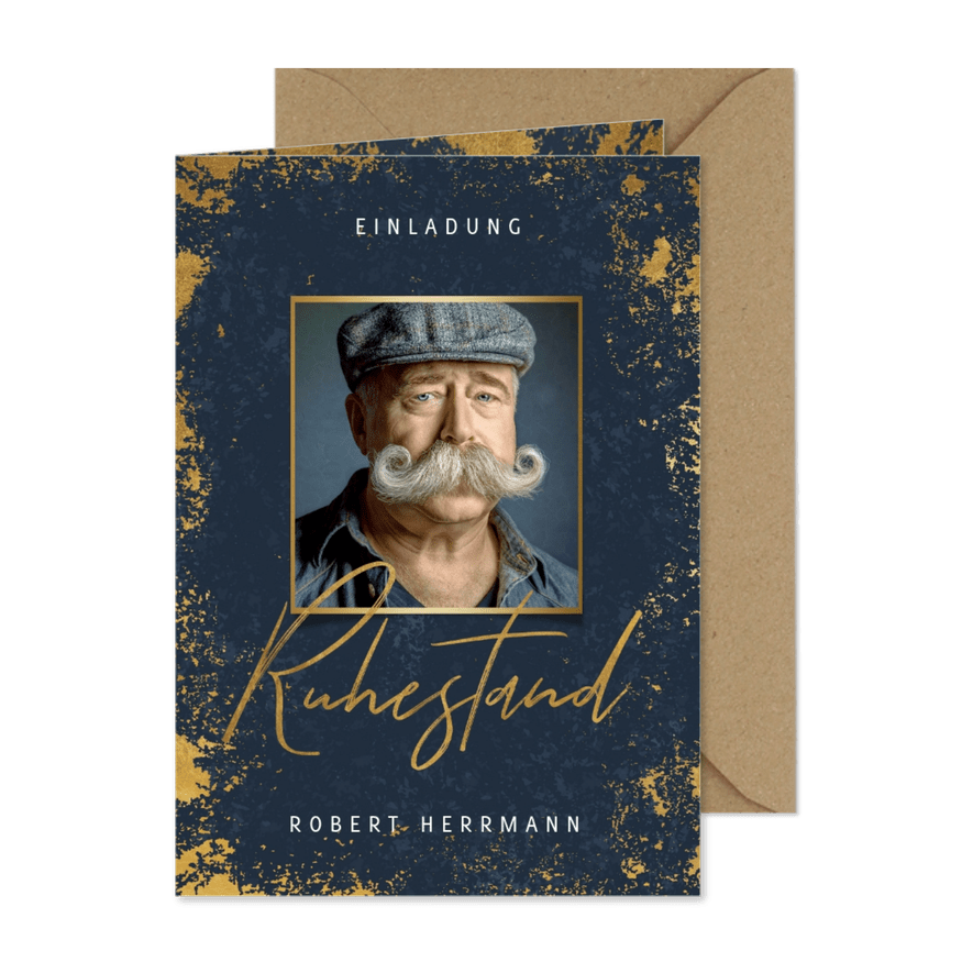 Einladung zum Ruhestand mit Foto und Goldeffekten - Karteneindruck
