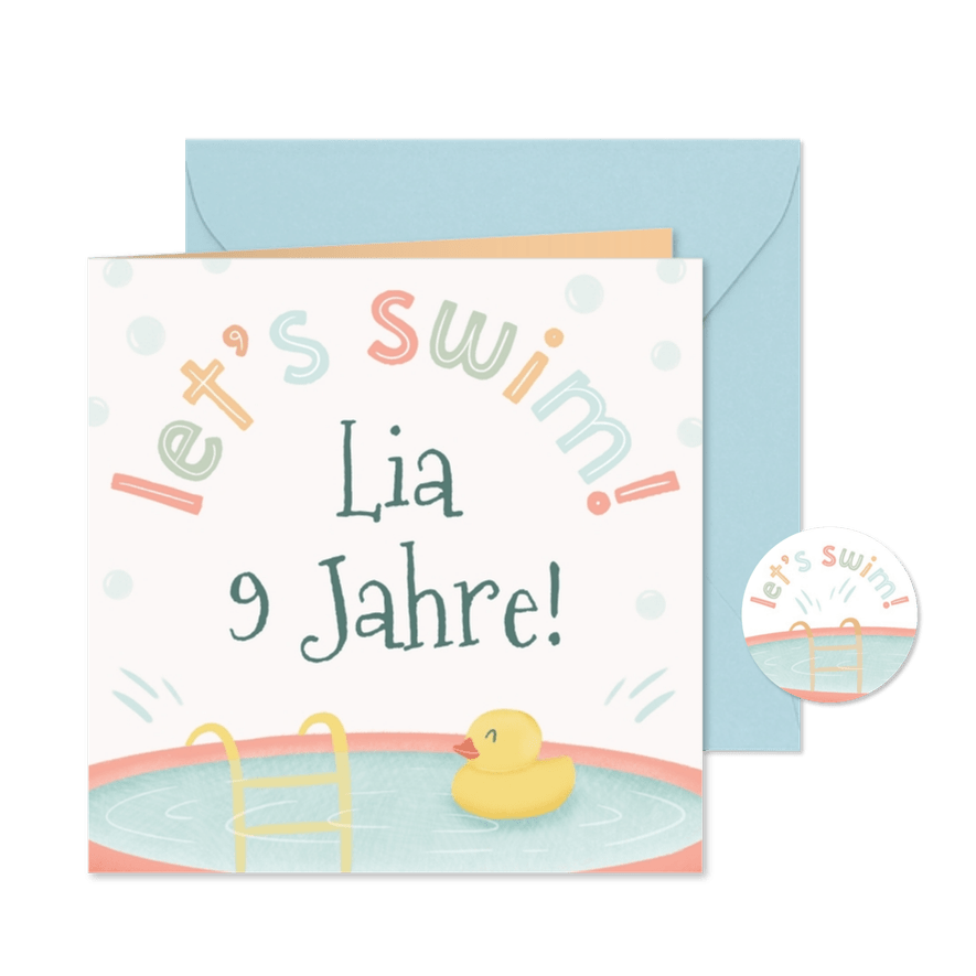Einladung zum Schwimmen 9. Kindergeburtstag - Karteneindruck