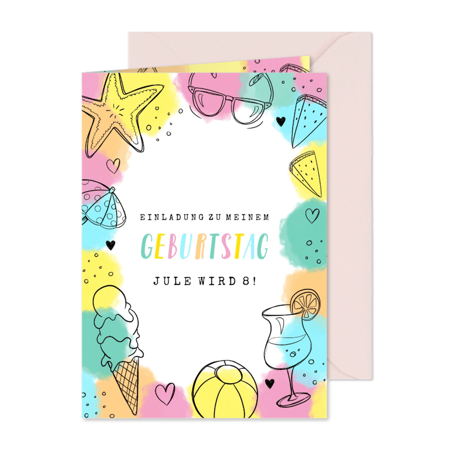 Einladung zum Sommer-Kindergeburtstag 8 Jahre - Karteneindruck
