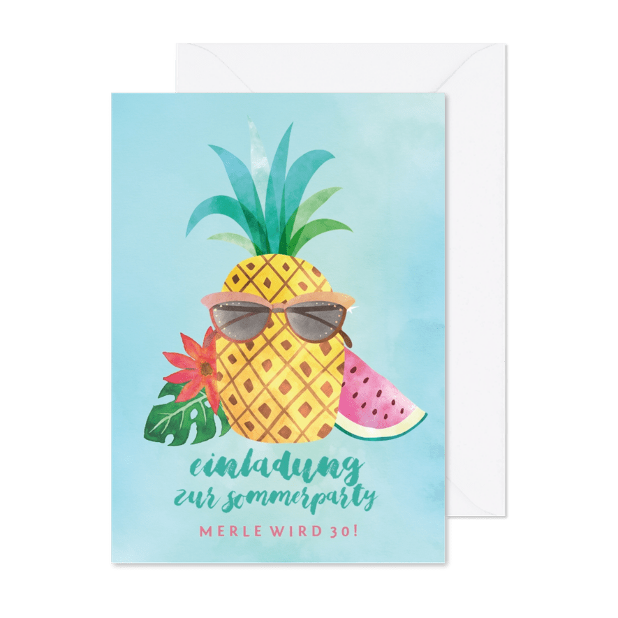 Einladung zum Sommergeburtstag Coole Ananas - Karteneindruck

