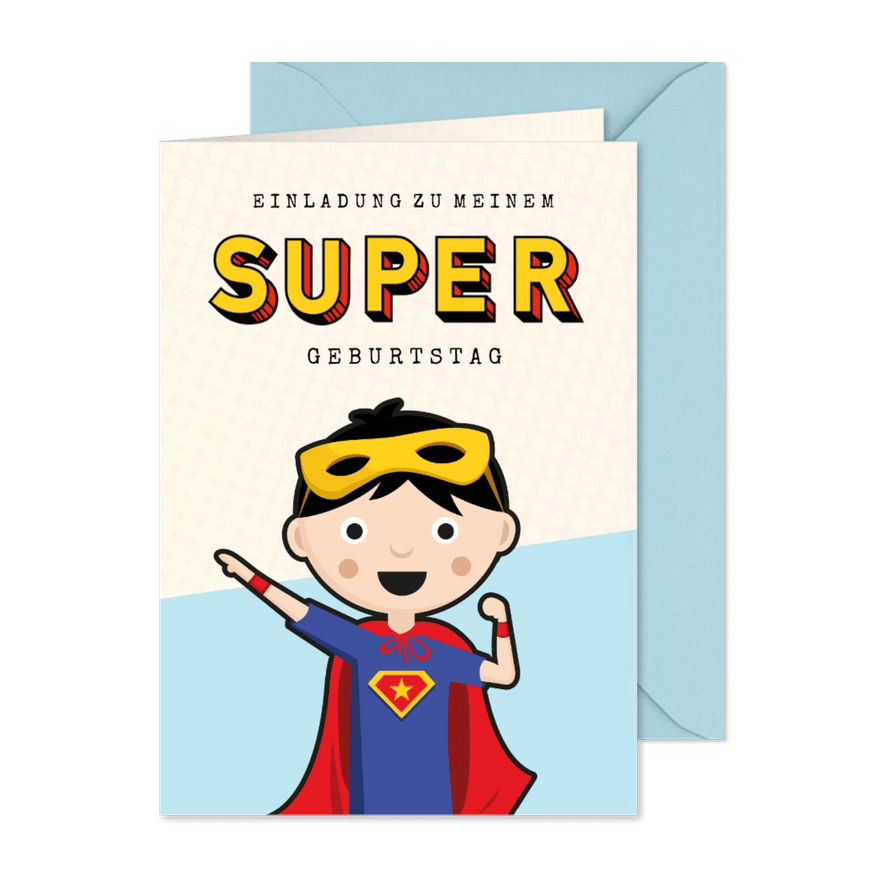 Einladung zum Superhelden-Geburtstag Junge - Kartenvorschau