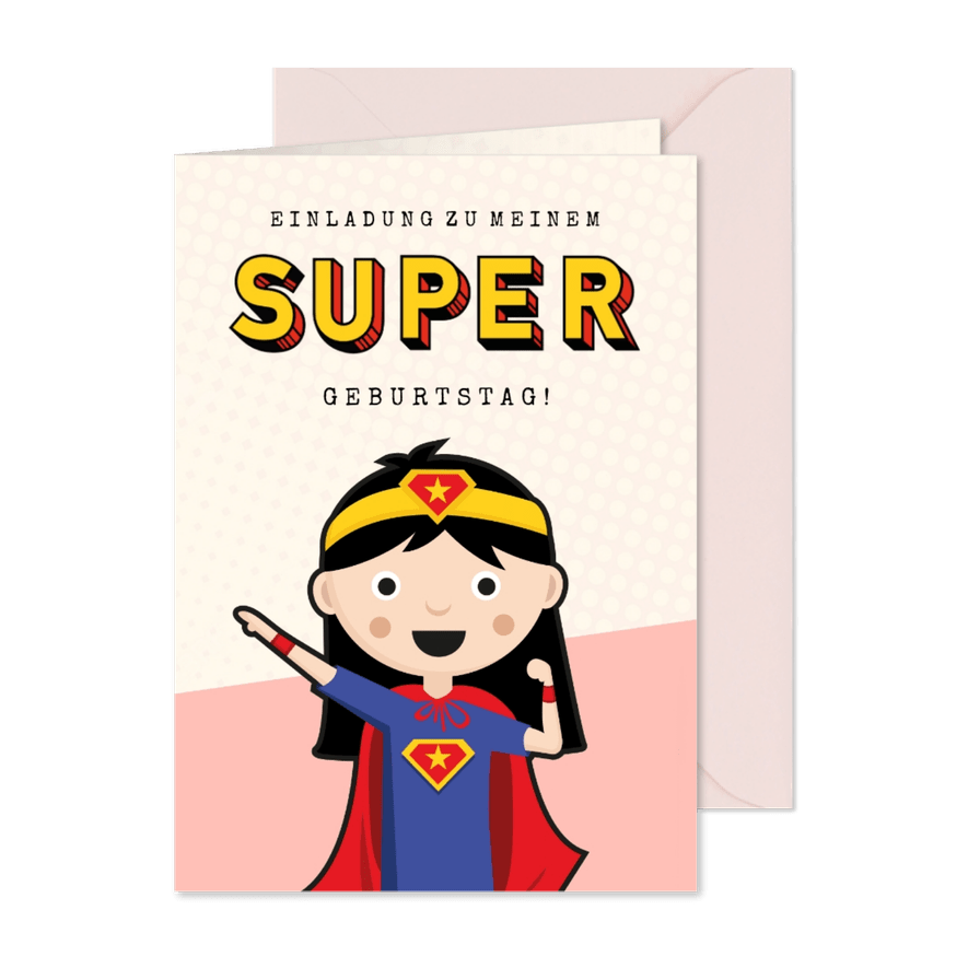 Einladung zum Superhelden-Geburtstag Mädchen - Karteneindruck