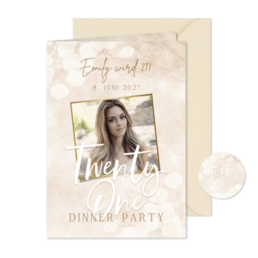 Einladung zur 21-Dinner-Party mit Foto - Karteneindruck
