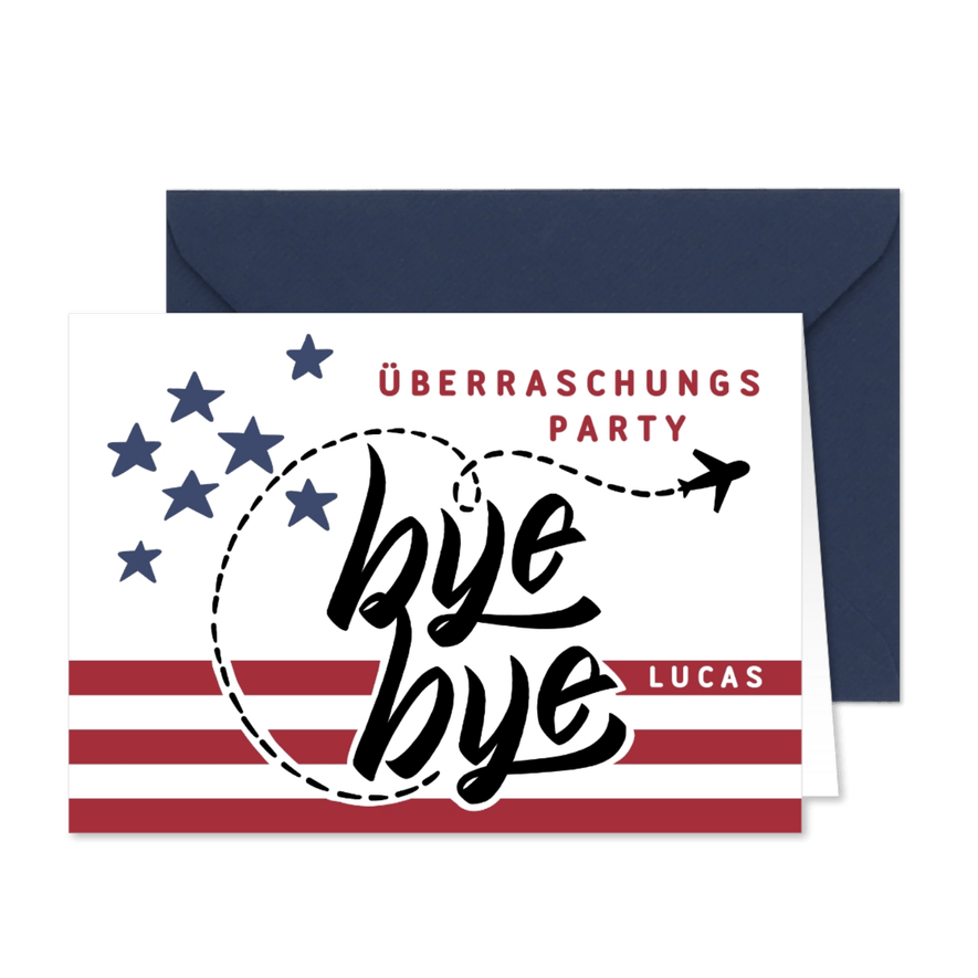 Einladung zur Abschiedsparty - Auslandsaufenthalt - Karteneindruck
