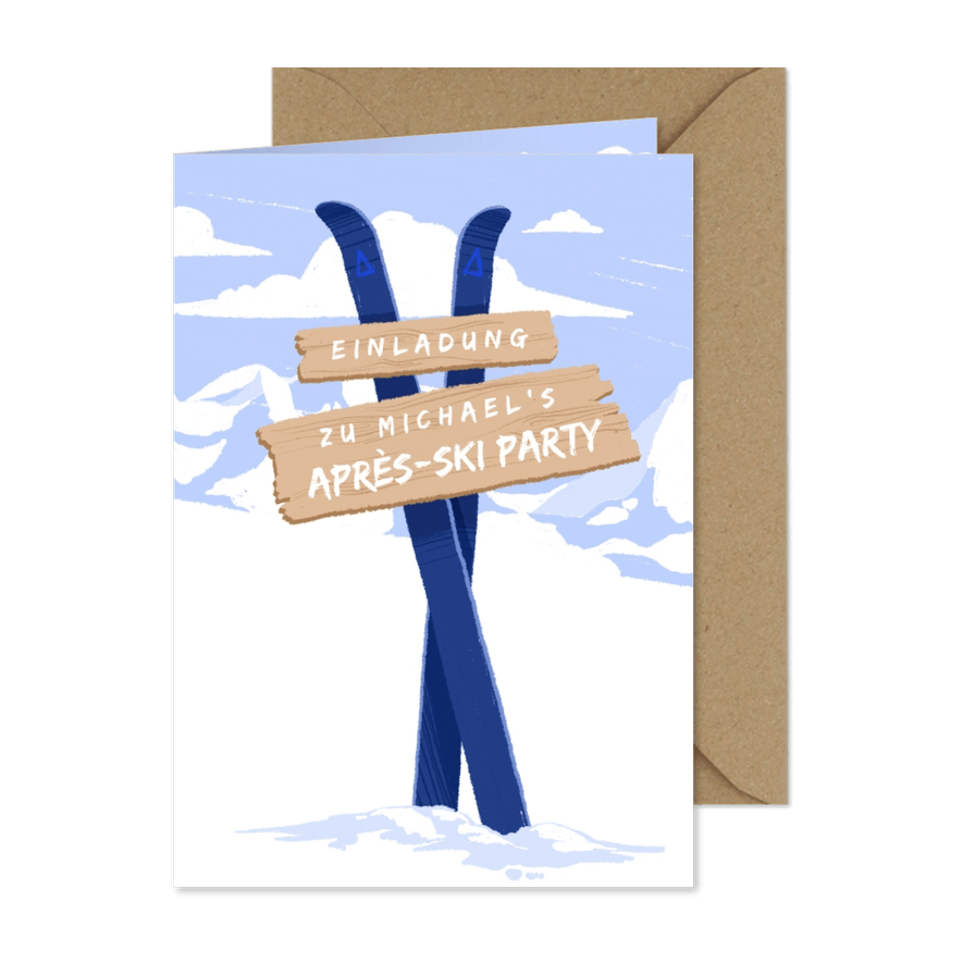 Einladung zur Après-Ski Party mit Bergen - Karteneindruck
