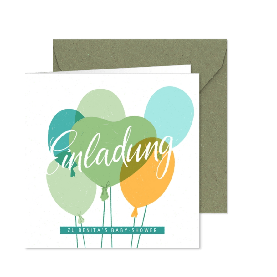 Einladung zur Baby-Shower "Ballons" - Blaugrün - Karteneindruck