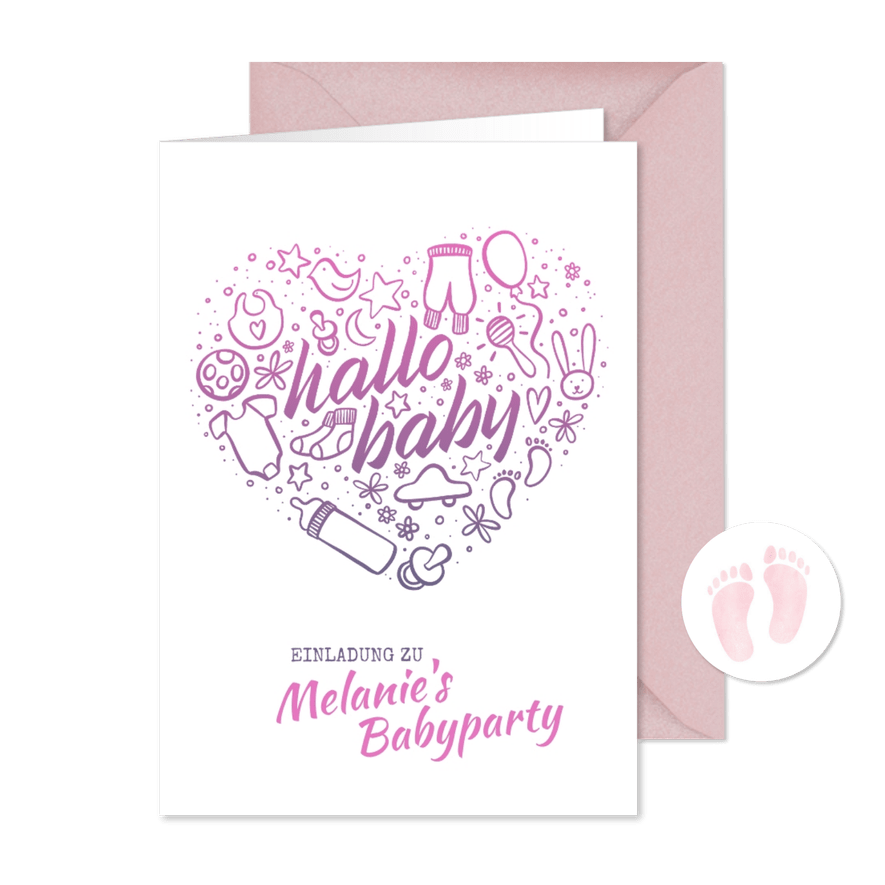Einladung zur Babyparty "Hallo Baby" - Mädchen - Karteneindruck
