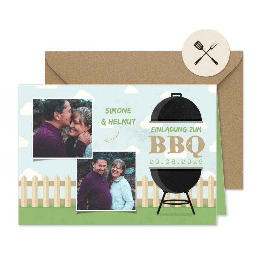 Einladung zur BBQ-Party eigene Fotos - Karteneindruck
