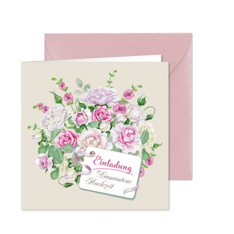 Einladung zur diamantenen Hochzeit Rosenstrauß - Kartenvorschau
