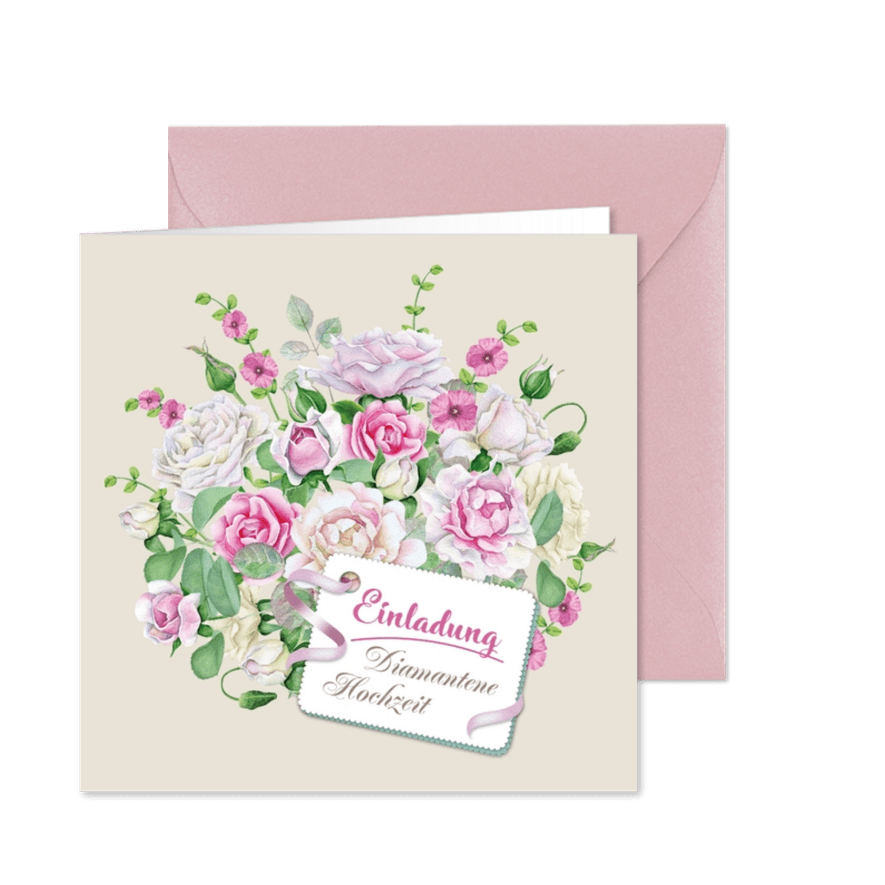 Einladung zur diamantenen Hochzeit Rosenstrauß - Karteneindruck