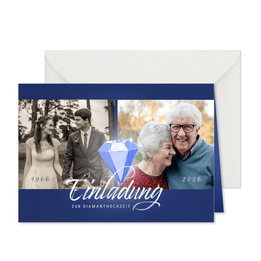 Einladung zur Diamanthochzeit mit Fotos - Kartenvorschau