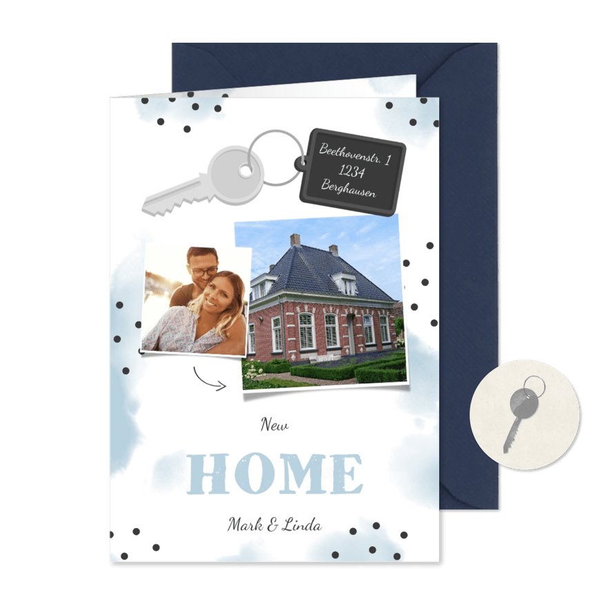 Einladung zur Einweihung 'New Home' mit Schlüssel - Karteneindruck