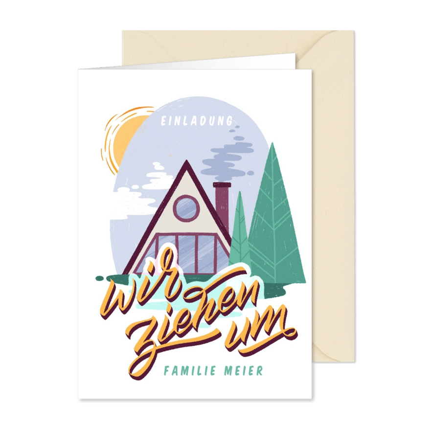 Einladung zur Einweihungsfeier mit Hütte im Wald - Karteneindruck
