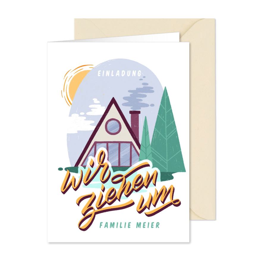 Einladung zur Einweihungsfeier mit Hütte im Wald - Karteneindruck
