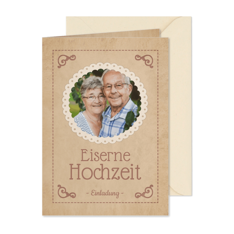 Einladung zur eisernen Hochzeit in Vintage-Look - Karteneindruck