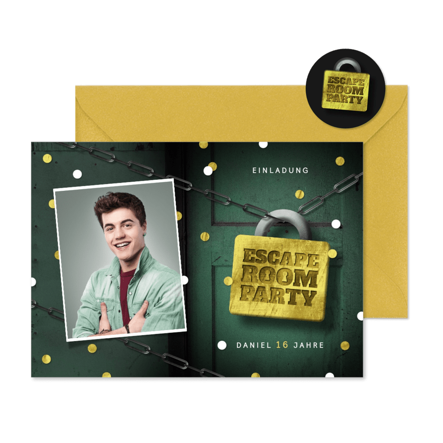Einladung zur Escape-Room-Party eigenes Foto - Karteneindruck
