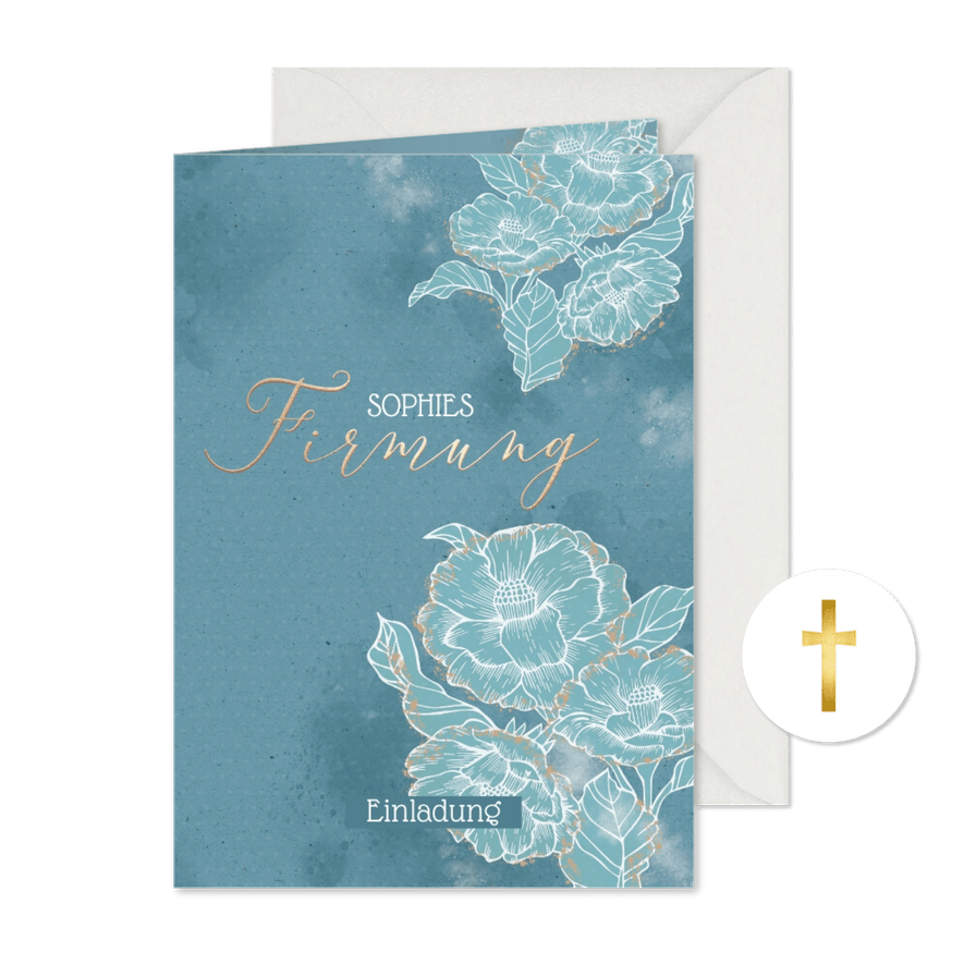Einladung zur Firmung mit Aquarell Blumen - Karteneindruck