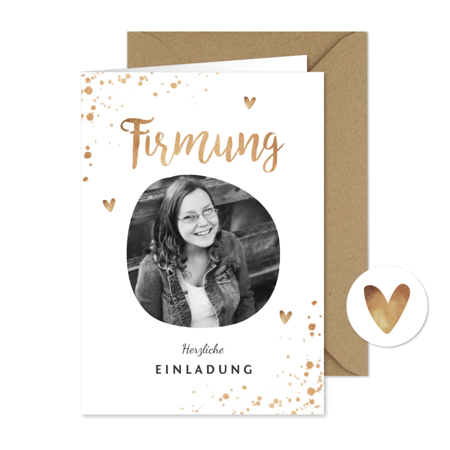 Einladung zur Firmung mit Foto und Goldakzenten - Karteneindruck