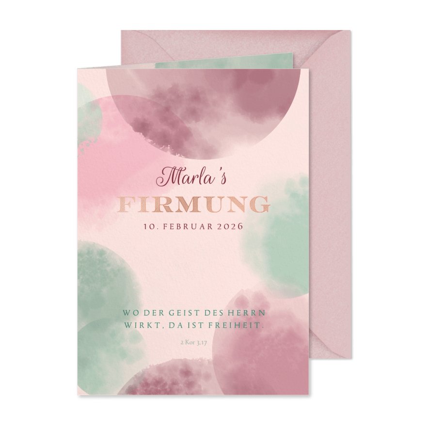 Einladung zur Firmung Punkte und Roségold - Karteneindruck
