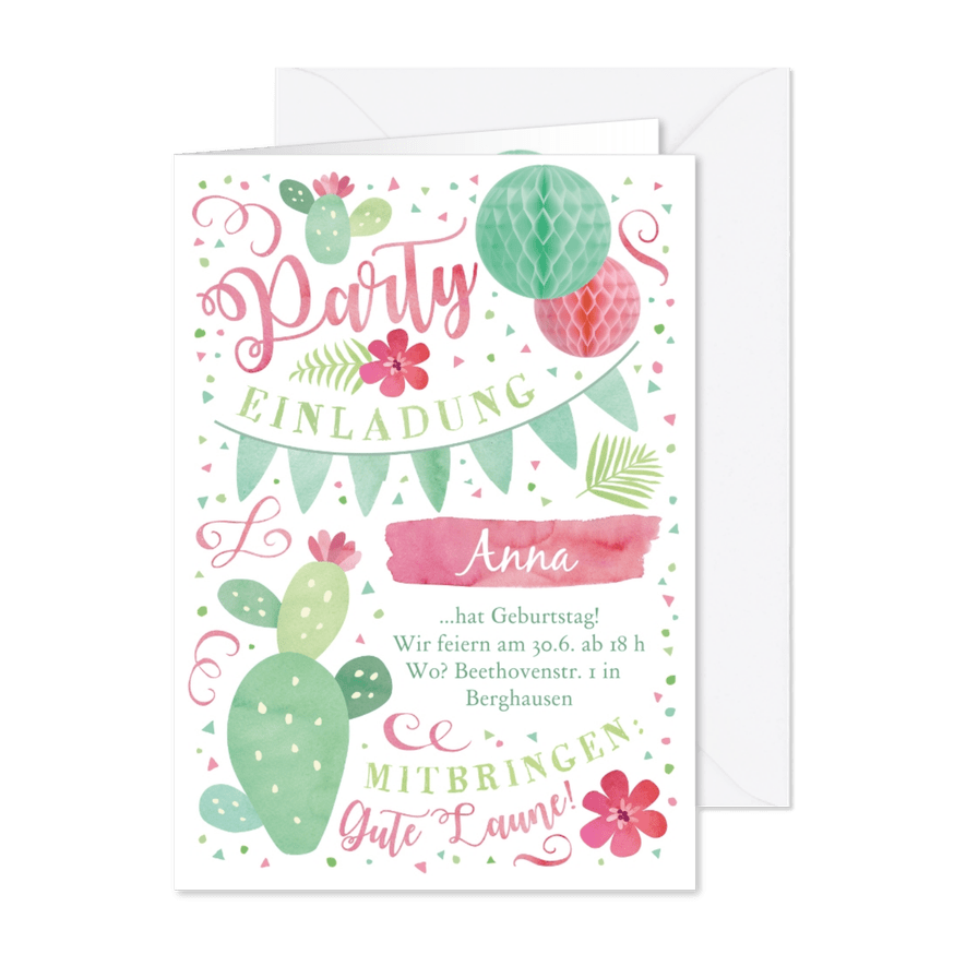 Einladung zur Geburtstagsparty Kaktus Fun - Karteneindruck