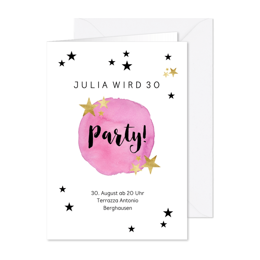 Einladung zur Geburtstagsparty Party Stars rosa - Karteneindruck
