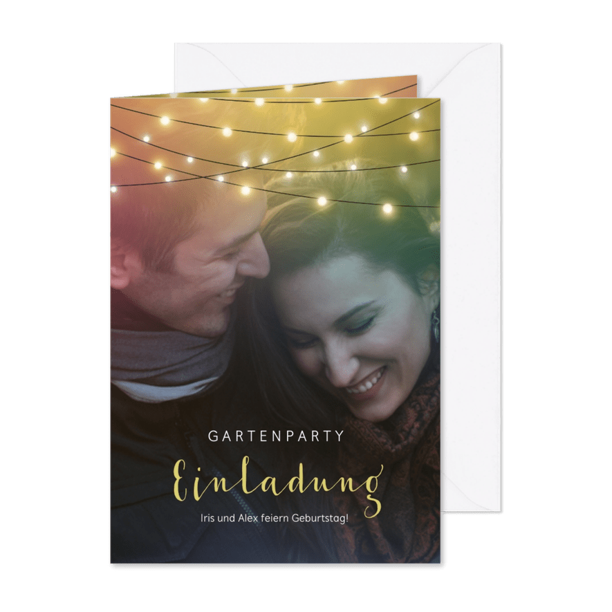 Einladung zur gemeinsamen Geburtstags-Gartenparty mit Foto - Karteneindruck
