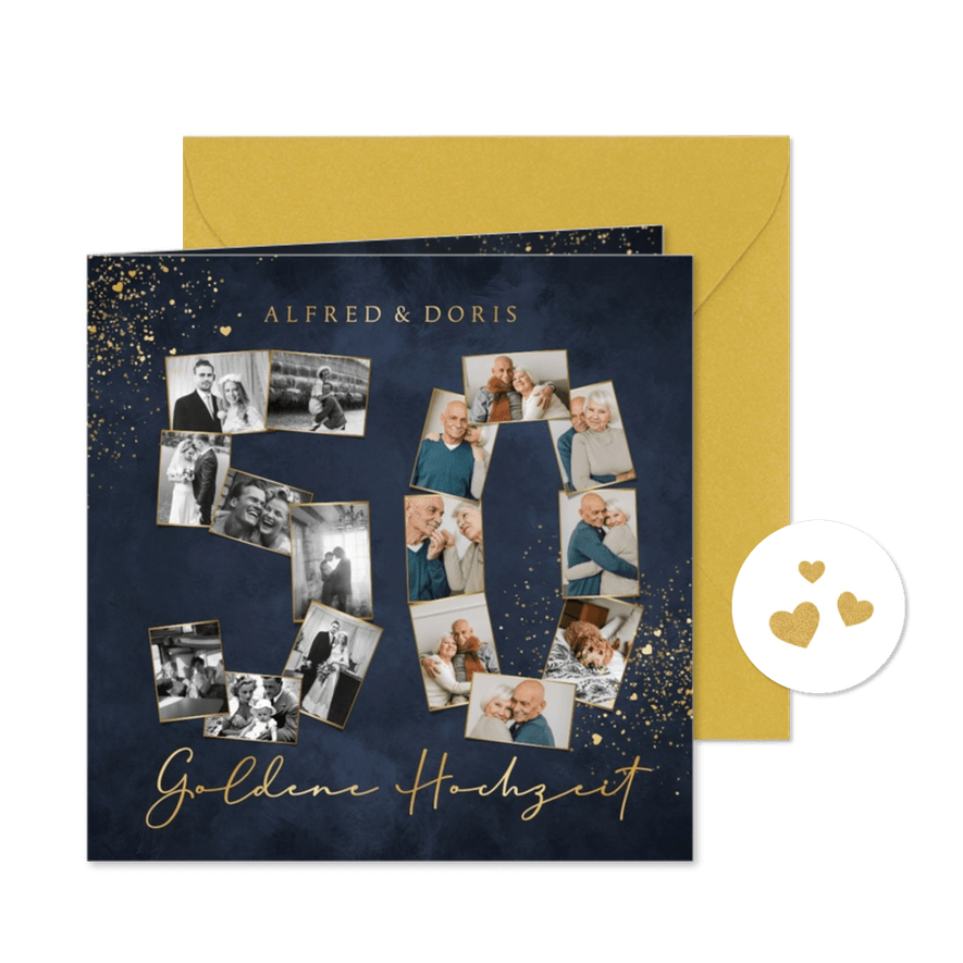 Einladung zur goldenen Hochzeit 50 Fotocollage - Kartenvorschau