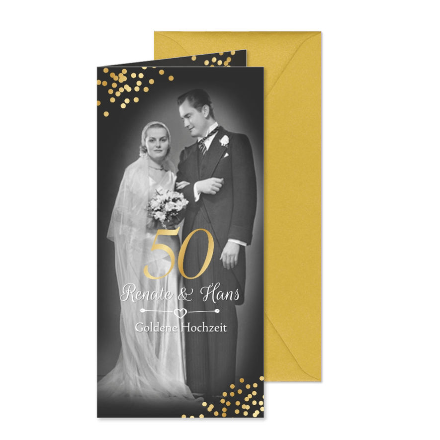 Einladung zur goldenen Hochzeit altes Foto neues Foto - Karteneindruck