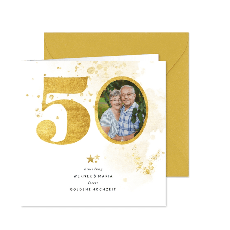 Einladung zur goldenen Hochzeit goldene 50 - Karteneindruck