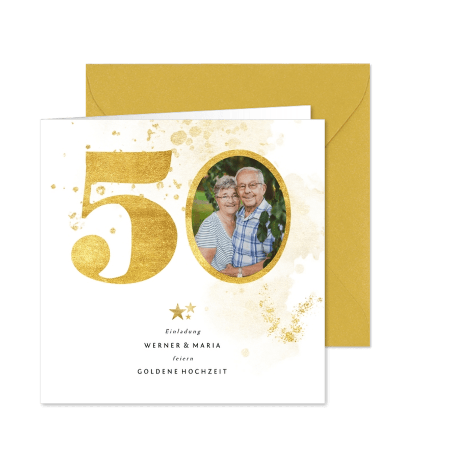 Einladung zur goldenen Hochzeit goldene 50 - Karteneindruck
