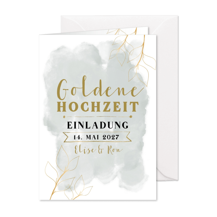 Einladung zur goldenen Hochzeit mit Blüten - Karteneindruck
