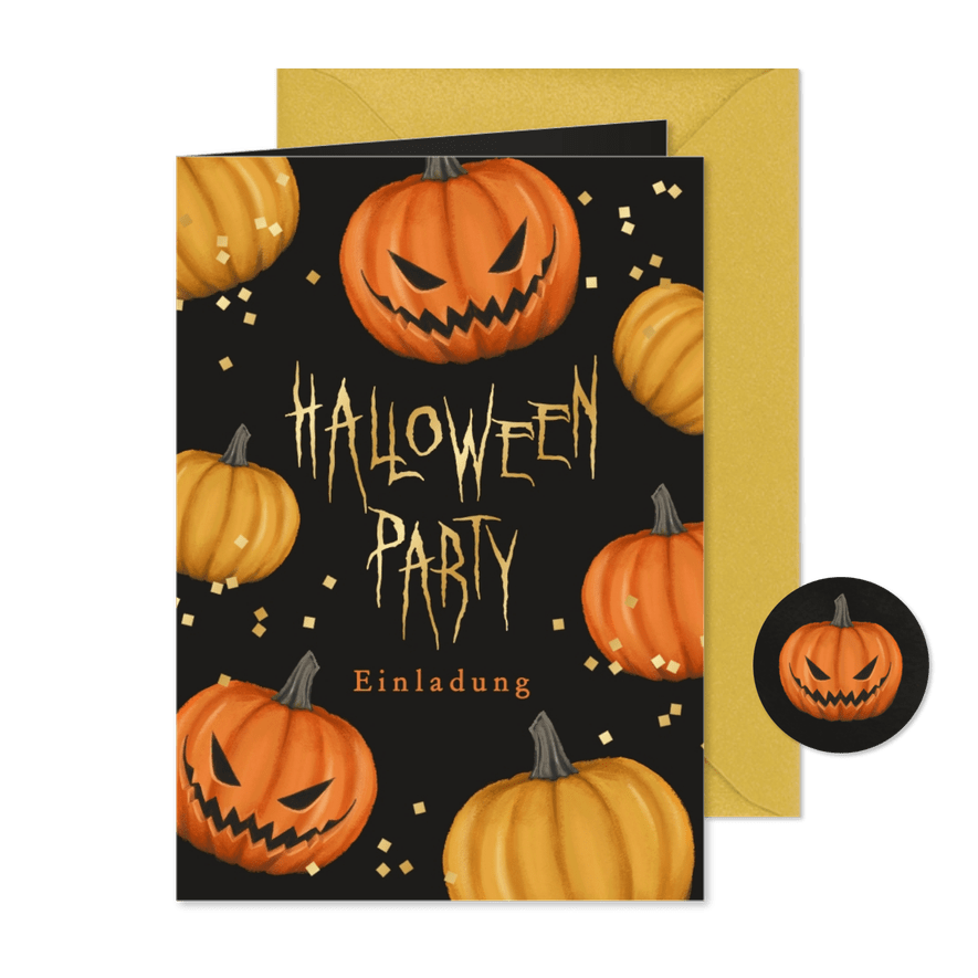 Einladung zur Grusel-Halloweenparty Kürbisse - Kartenvorschau
