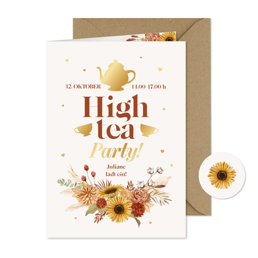 Einladung zur High-Tea-Party Sommerblumen - Karteneindruck