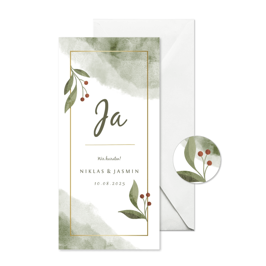 Einladung zur Hochzeit Aquarell & Zweige - Karteneindruck
