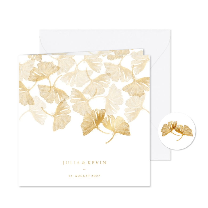 Einladung zur Hochzeit Ginkgoblätter Stempel - Karteneindruck

