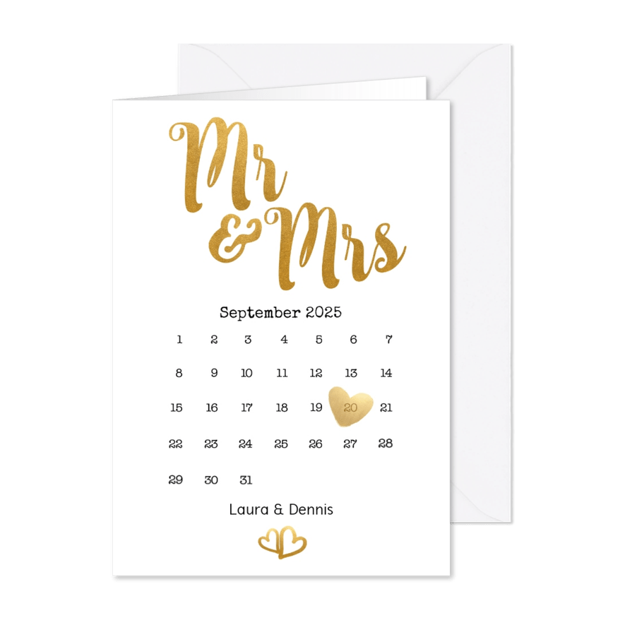 Einladung zur Hochzeit Mr. & Mrs. Buchstaben in Goldlook - Karteneindruck