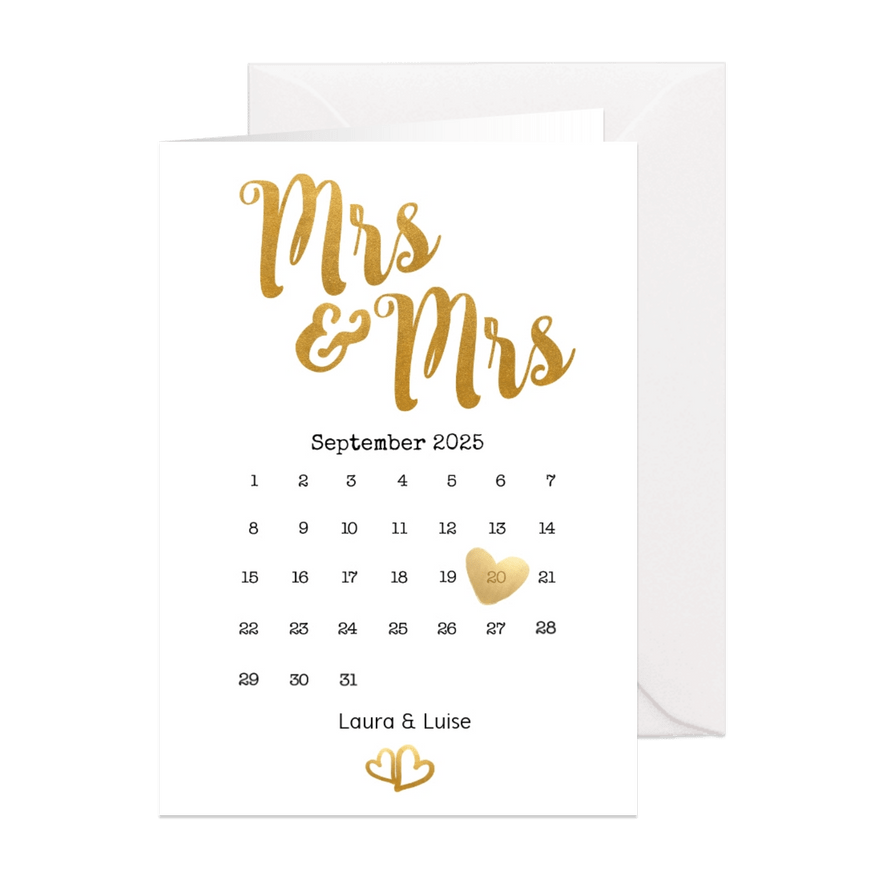 Einladung zur Hochzeit Mrs. & Mrs. Buchstaben in Goldlook - Karteneindruck
