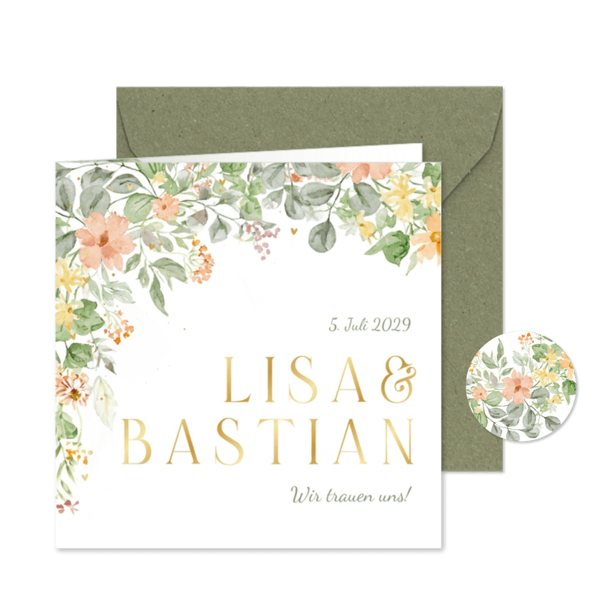 Einladung zur Hochzeit romantische Blumenranken - Karteneindruck