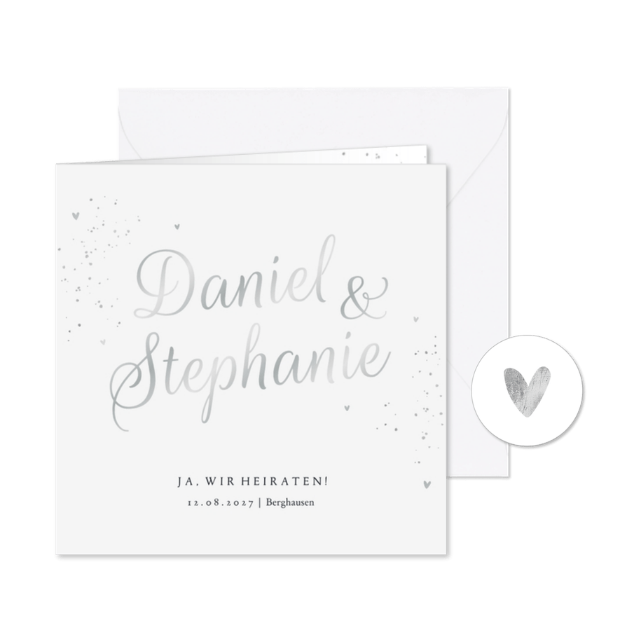 Einladung zur Hochzeit Silberschrift - Karteneindruck