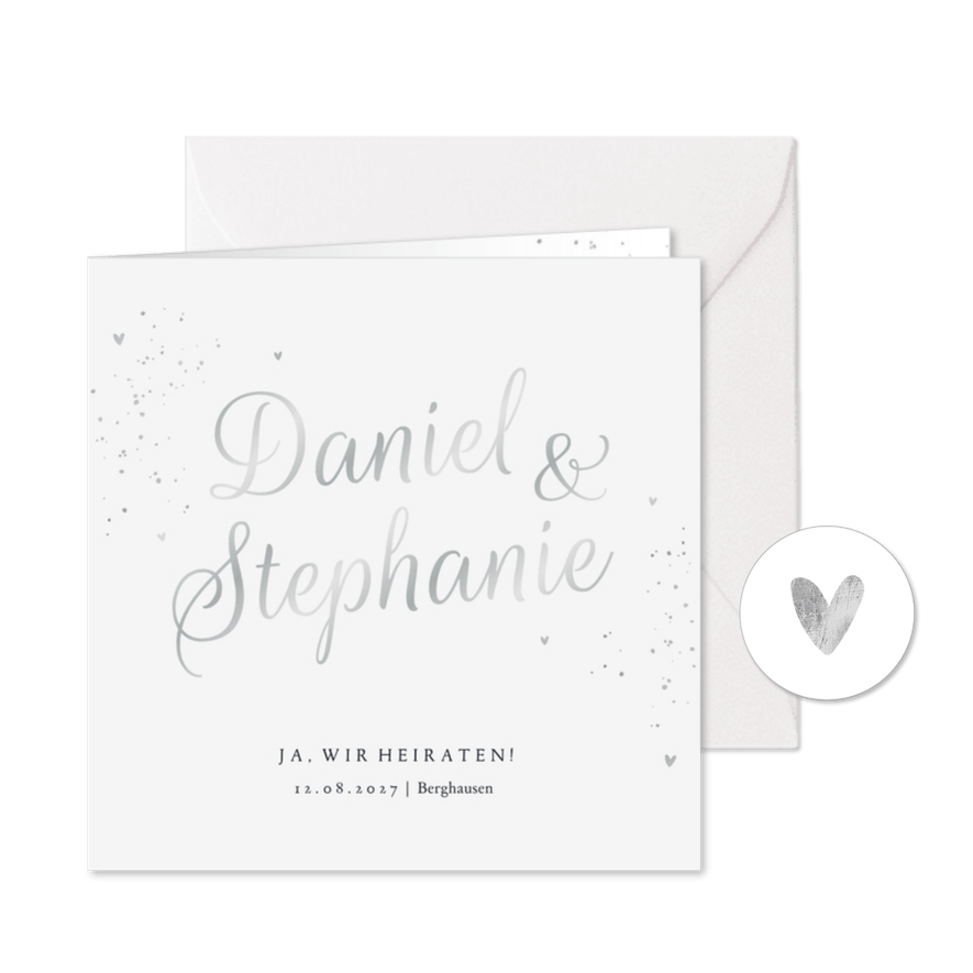 Einladung zur Hochzeit Silberschrift - Karteneindruck