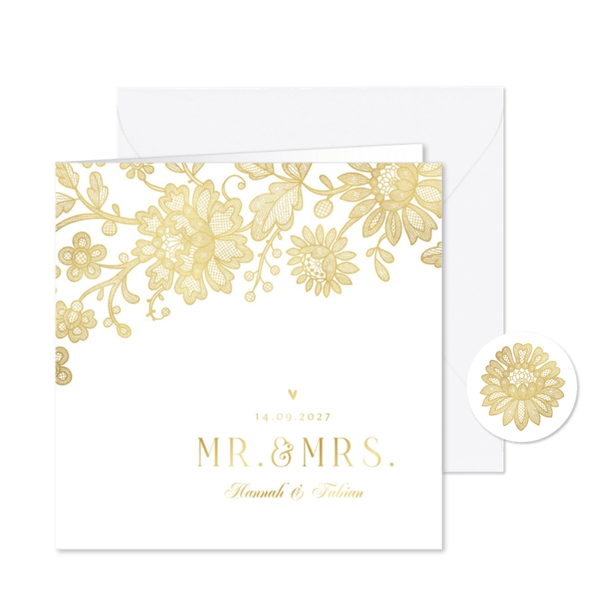 Einladung zur Hochzeit Spitze & Goldakzente - Karteneindruck