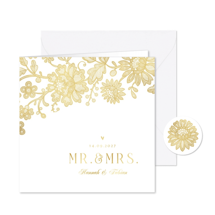 Einladung zur Hochzeit Spitze & Goldakzente - Kartenvorschau