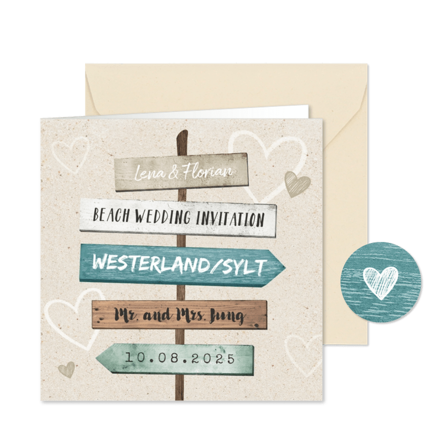 Einladung zur Hochzeit Wegweiser Sommerfeeling - Karteneindruck